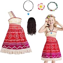 DiULi Vaiana Costume Children, Moana Fancy Dress with Wig Necklace, Moana Dress Up for Girls, Carnival, Princess Costume for Birthday, Halloween, Cosplay