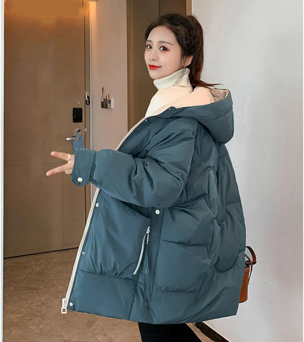 シュウカ [シュウカ] 青い ダウンジャケット レディース 厚手 中綿ジャケット 無地 ショート 防風 保温 ミドル丈 合わせやすい ダウンパ