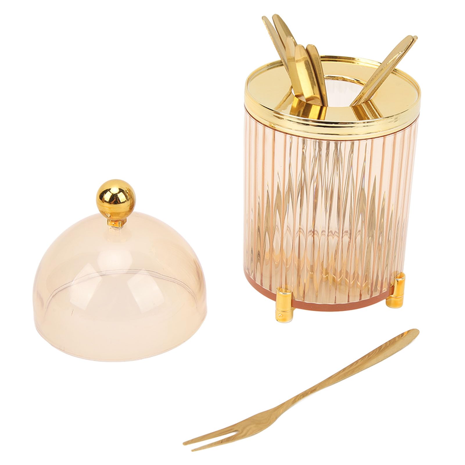 Tissting 10 Pieces Forks Set Stainless Steel Dinner Forks with Plastic Storage Jar, 12.7cm Gold Tableware Eating Utensils for Home Kitchen Restaurant Hotel