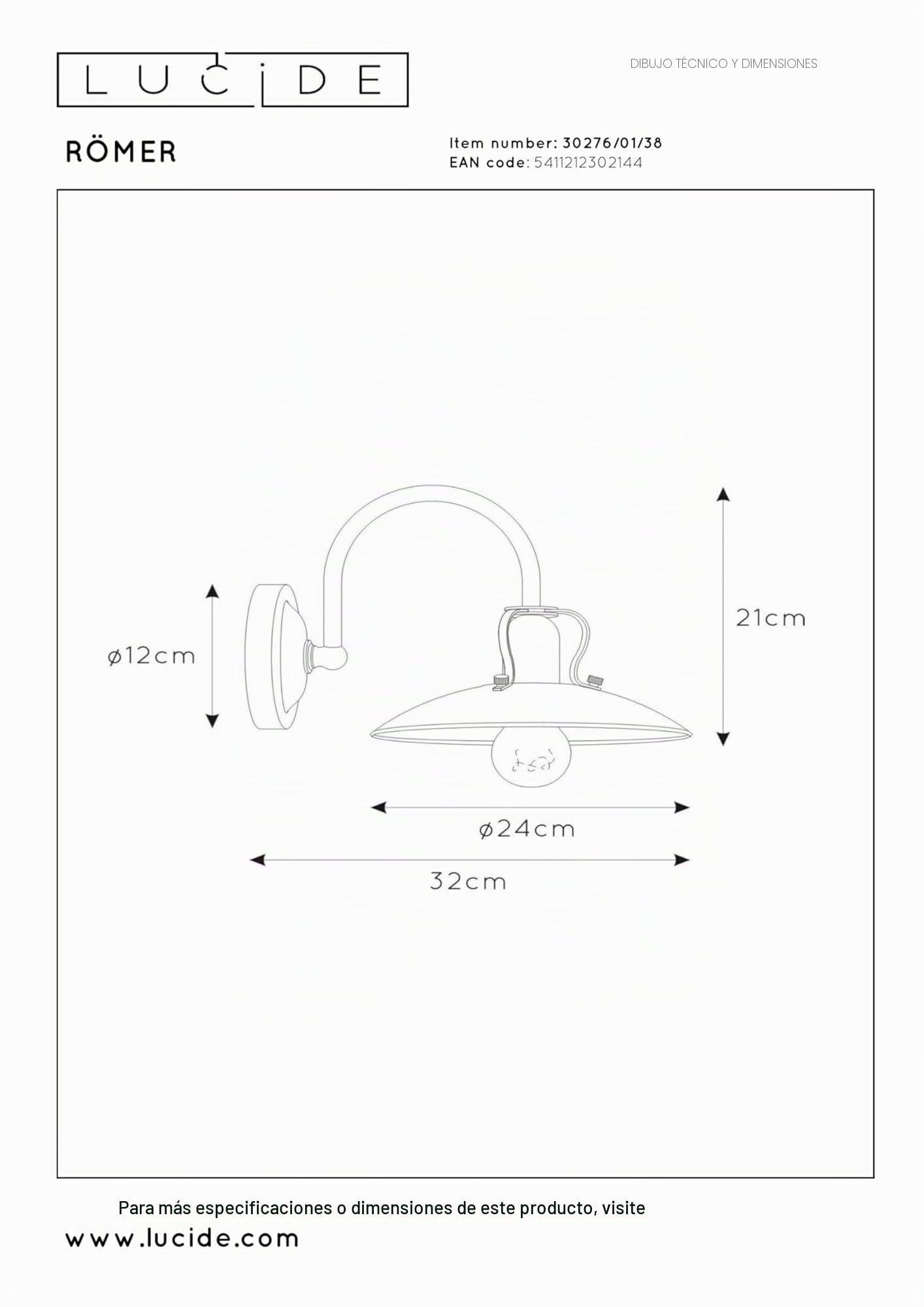LUCIDE RÖMER - Lámpara de pared - 1xE27 - Beige