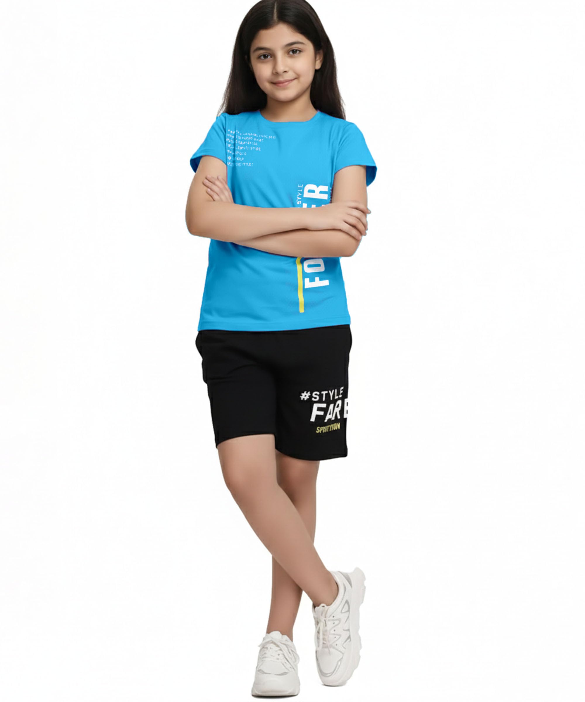 KYDA KIDS Conjunto de camiseta y pantalón corto 100% algodón puro para niñas (paquete de 1)