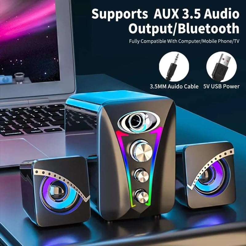 Altavoces para computadoras de escritorio con cable, alto volumen y micrófono 4