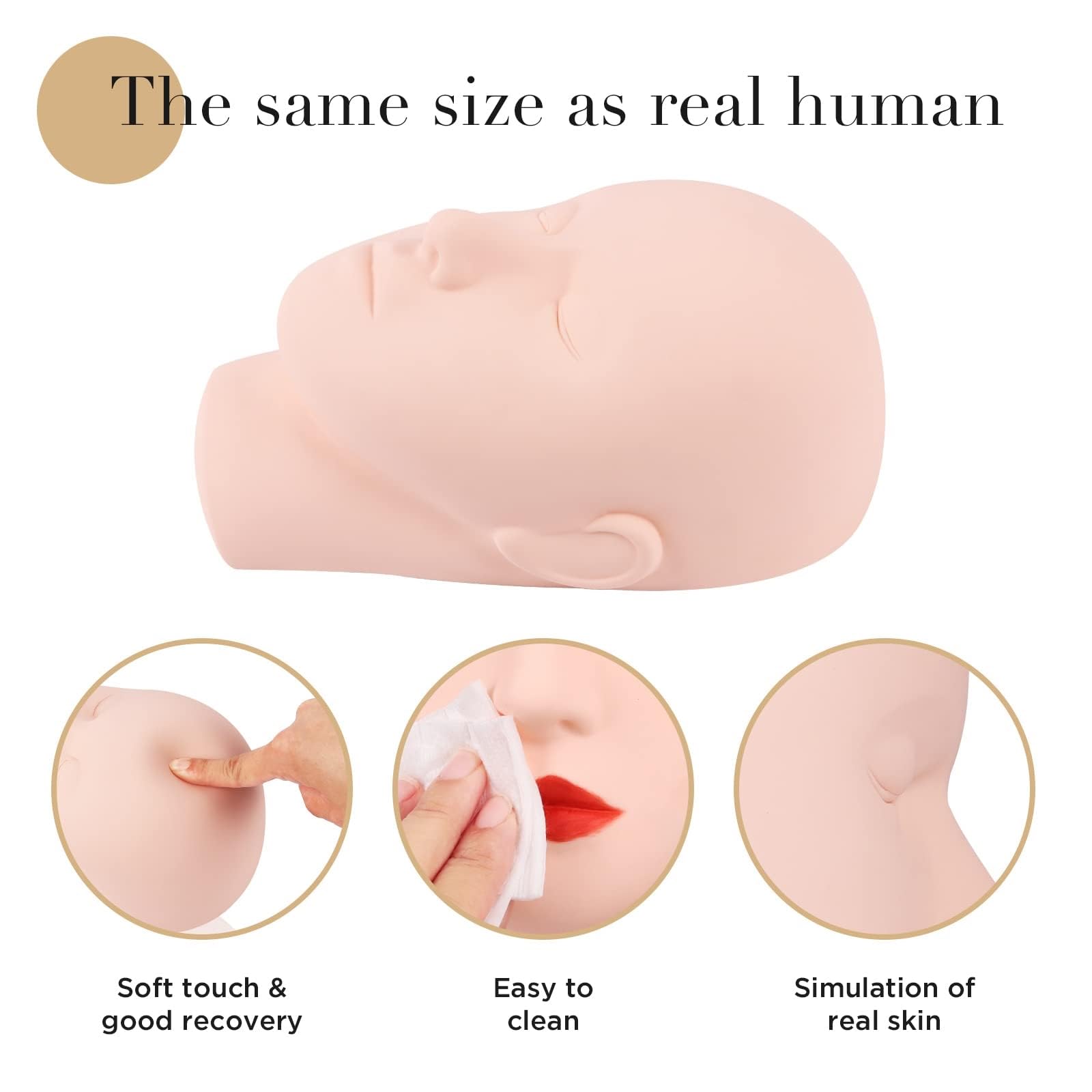 Feelhigh Lash Mannequin Head,Silicone Mannequin Head,Pro Training Mannequin Flat Head Practice,for Make Up and Lash Extention,Cosmetology Mannequin Doll Face Head 3