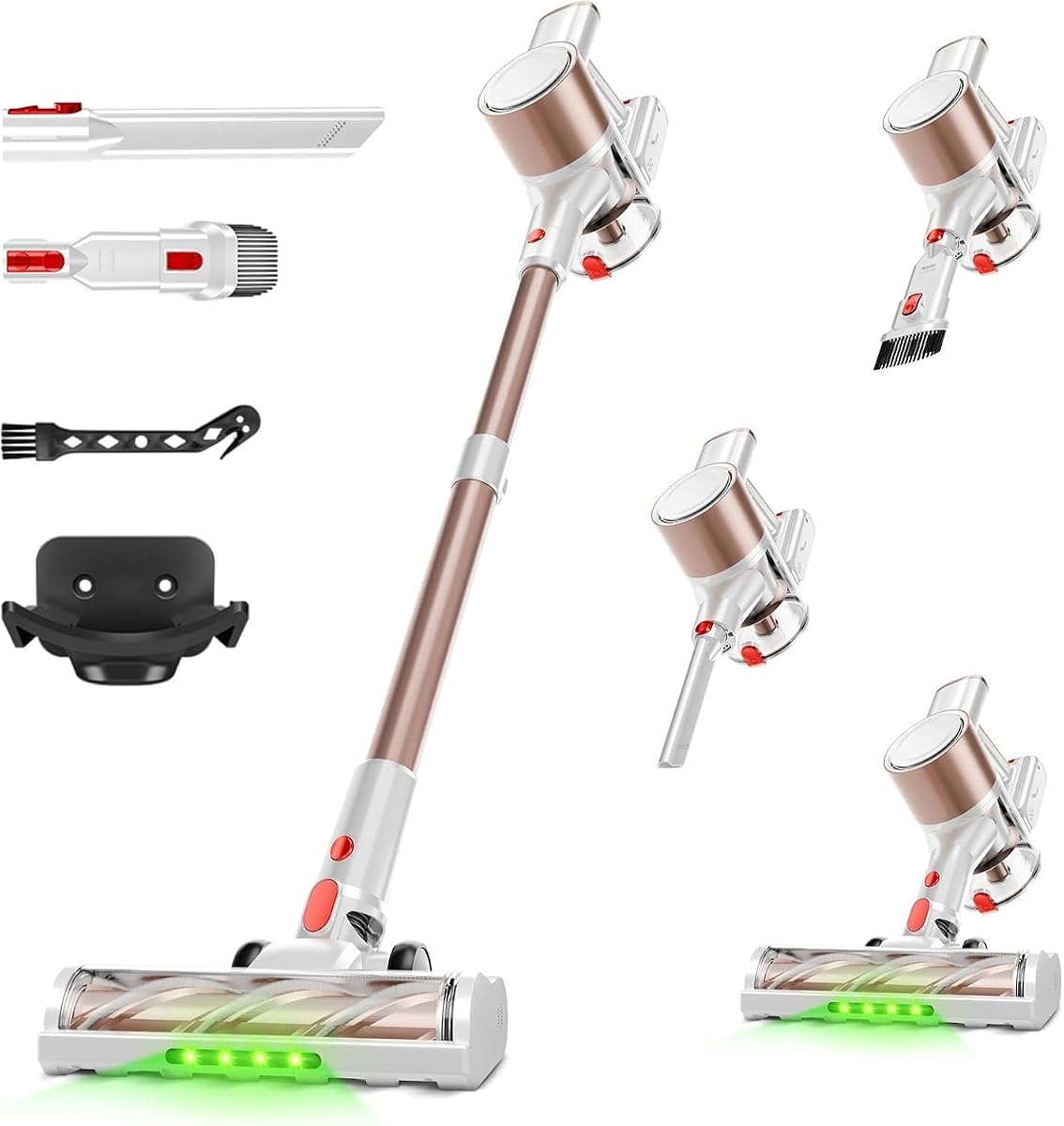 Cordless Vacuum Cleaner, 500W/40Kpa Vacuum Cleaners for Home, Stick Vacuum Cordless with LED Display, Anti-Tangle & Wall Mount, 8 in 1 Lightweight Vacuum for Hard Floors Pet Hair(Gold)