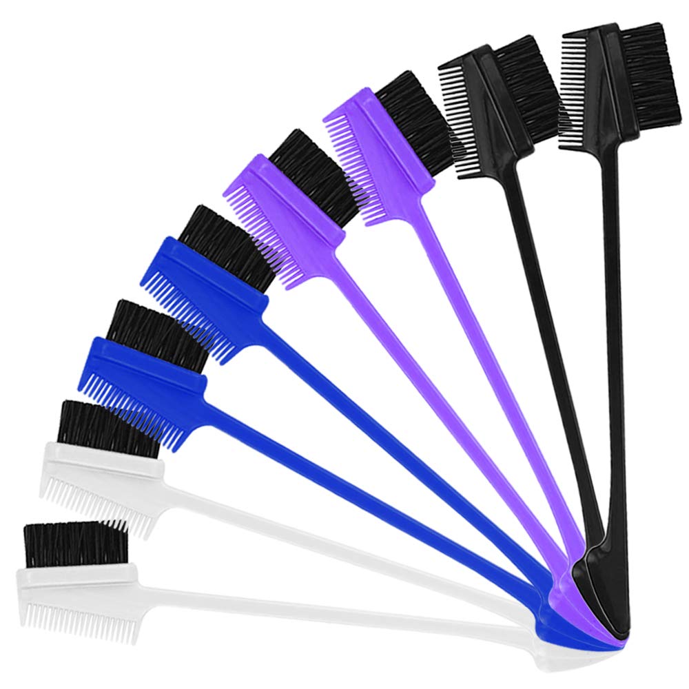 8 Pcs 3 in 1 Hair Edge Brush,Sonku Smooth Double Sided Hair Comb Brush Eyebrow Grooming Brush,4 Colors