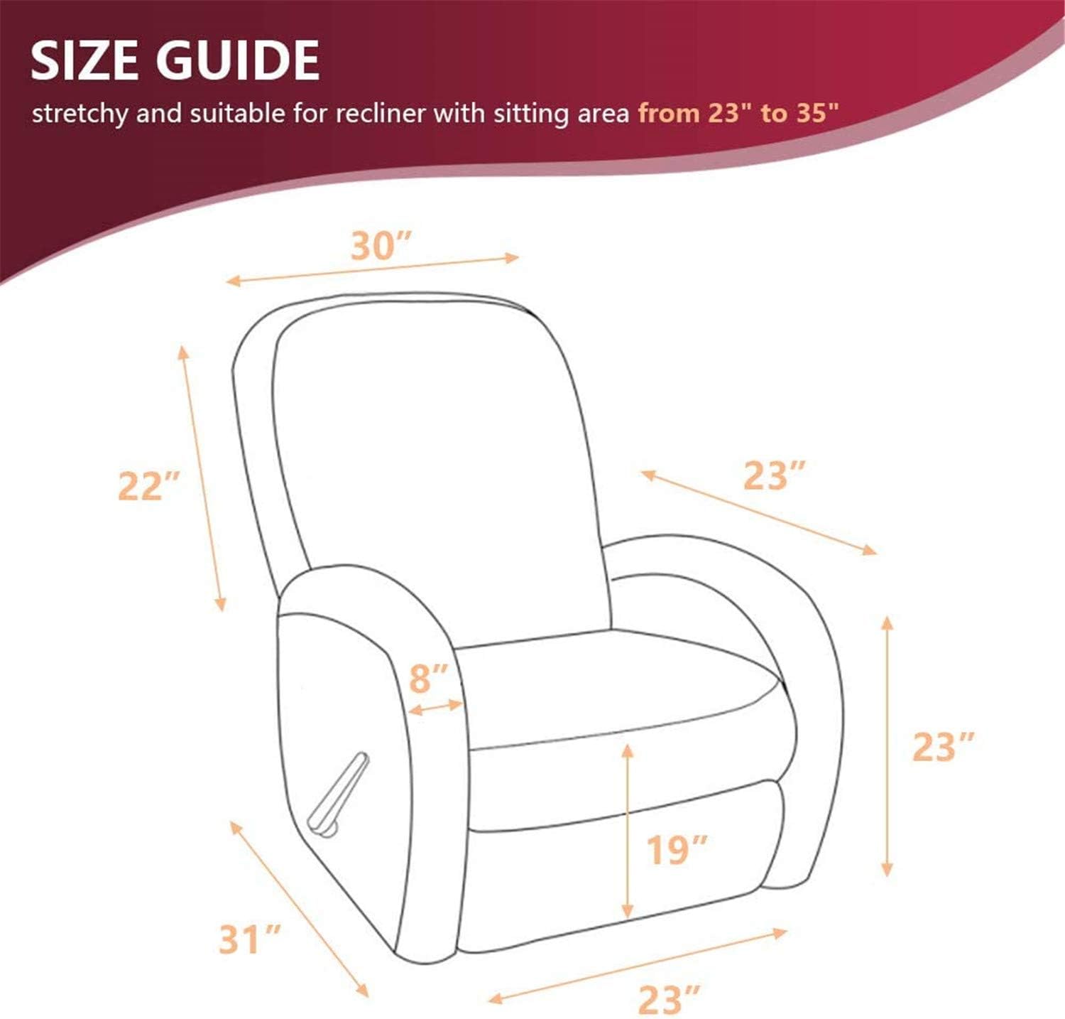 Recliner Sofa Slipcover, 4 Piece High Stretchy Reclining Chair Cover, Machine Washable Spandex Jacquard Fabric, Bottom Elastic Easy to Install, Non-Slip Furniture Protector (Wine)