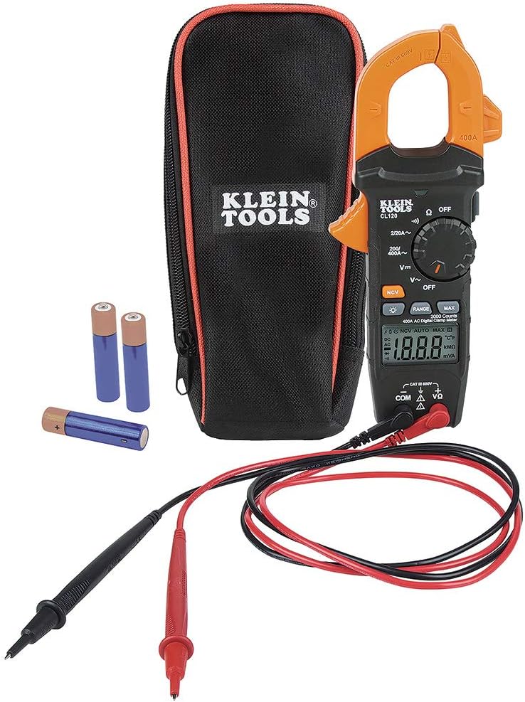 Klein Tools Digital Clamp Meter, Auto-Ranging 400 Amp AC/DC and Non-Contact Voltage Tester Measurements, CL120, Orange