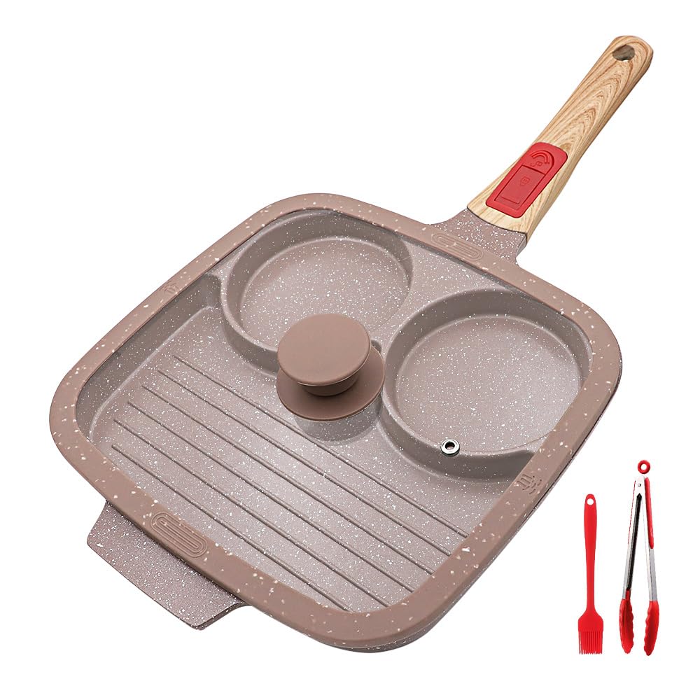 RANX INGST Divided Frying Pan with Lid 3 in 1, Non Stick Ceramic Coating