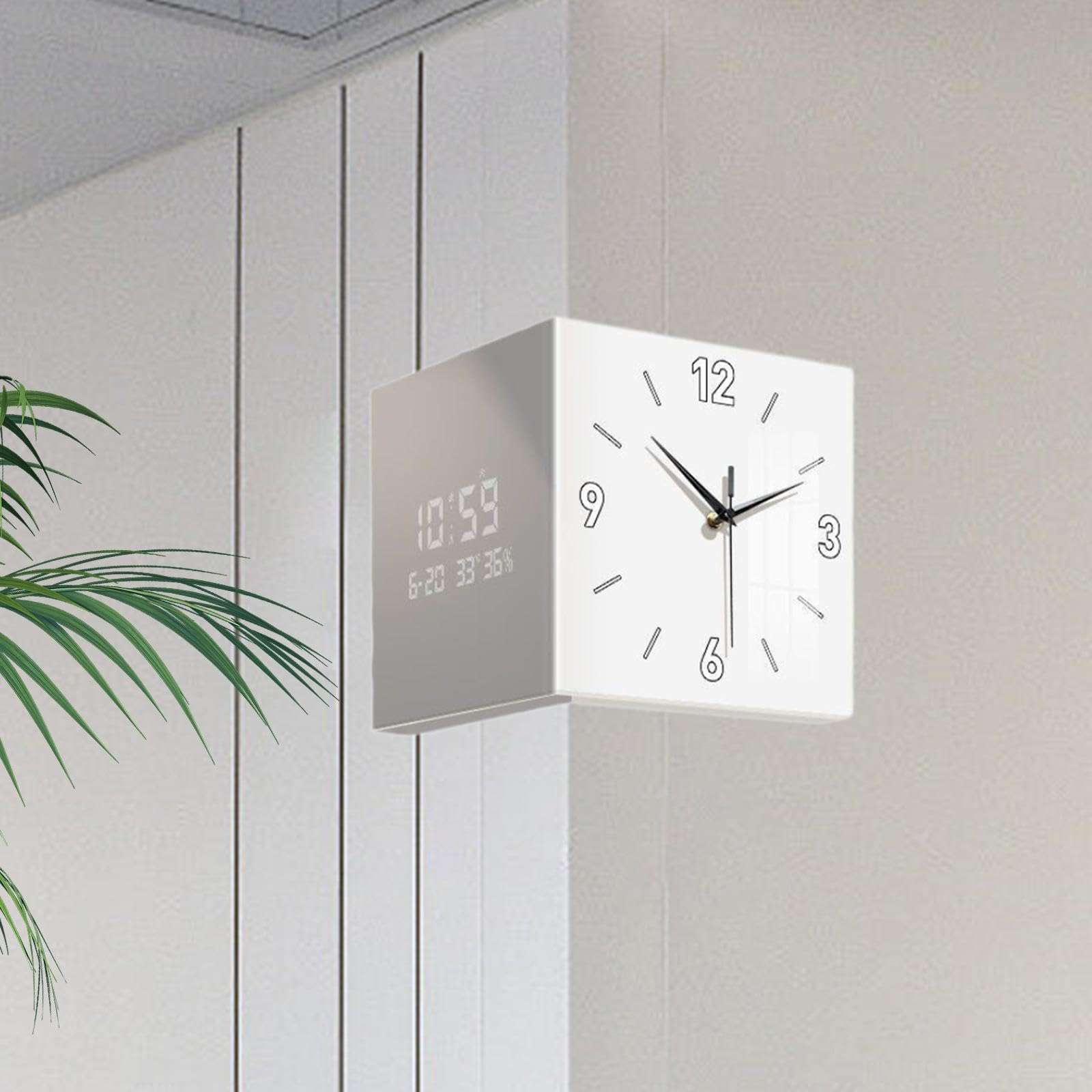 コーナー両面時計-white ハンドメイド 木製両面壁掛け時計 掛時計 かけ時計 Amazon.co.jp: 両面壁掛け時計 コーナークロックスクエア 置き時計