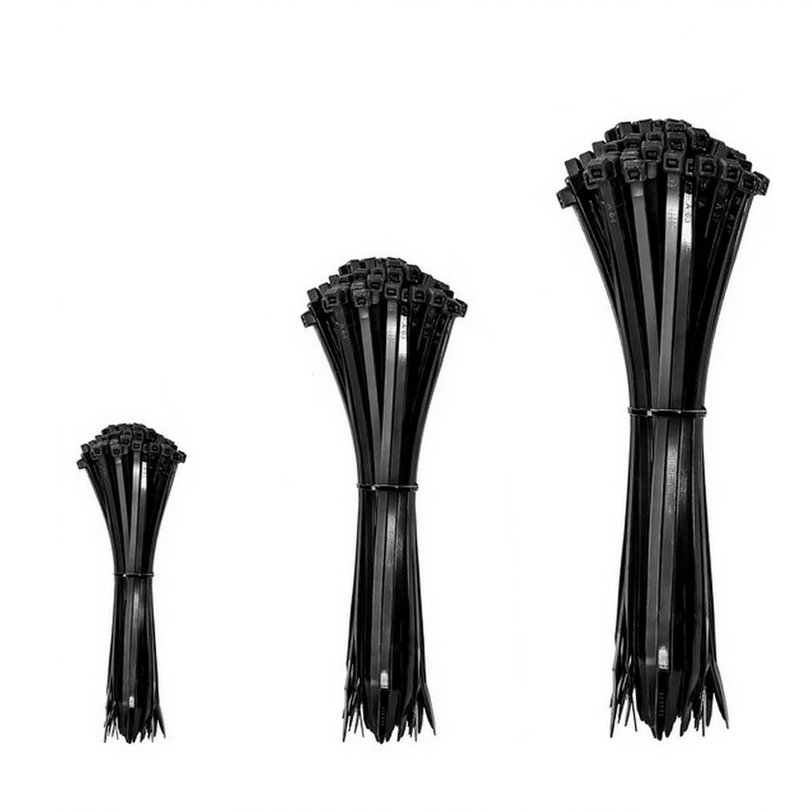 YDYxieji Black Nylon Cable Ties, Pack of 250, 3 Assorted Sizes
