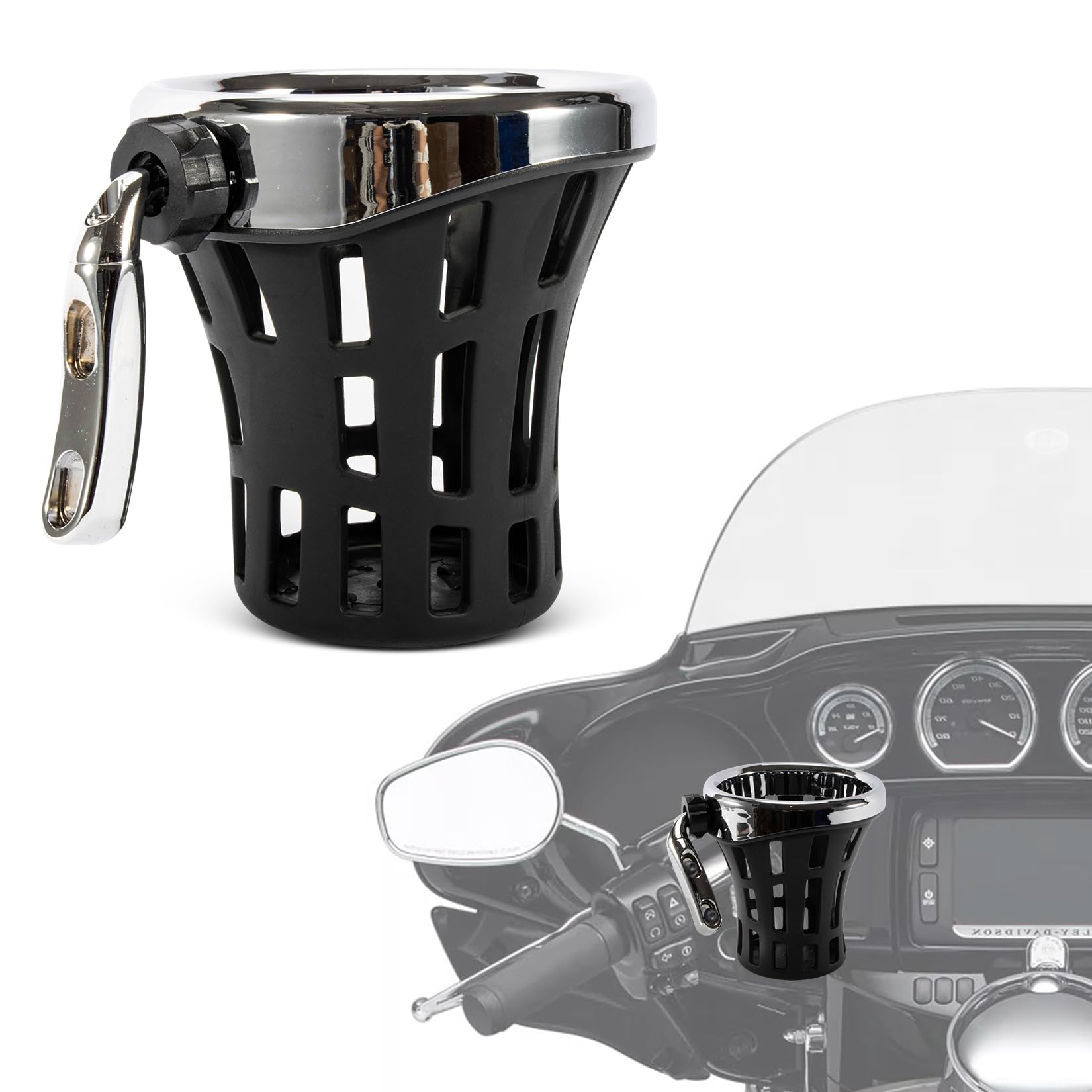 PSLER Motorcycle Drink Cup Holder Handlebar Mount Universal for Dyna Fat Bob Touring Road Glide Street Electra Glide Softail 1996-up Goldwing GL1800