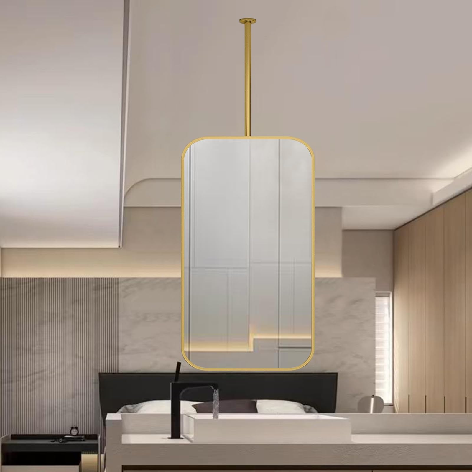 GLJTUO Rectangle Mirrors for Vanity Makeup Mirrors, Modern Shaving Mirror Home Bathroom Living Room Bedroom Entryway, Hanging Rod on the Ceiling - Customizable,size_name-40cmx70cm