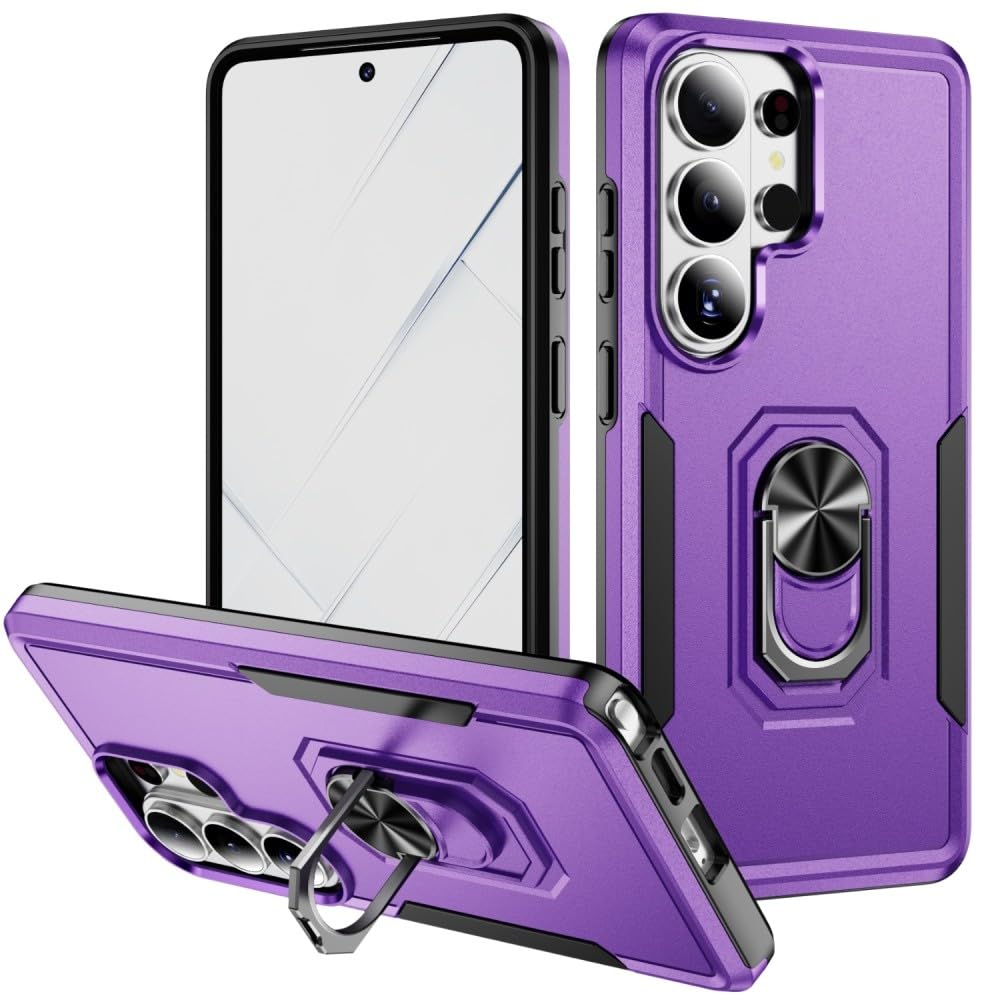 Generic Funda compatible con Samsung Galaxy A24 4G (color: morado-negro) funda con soporte de anillo a prueba de golpes