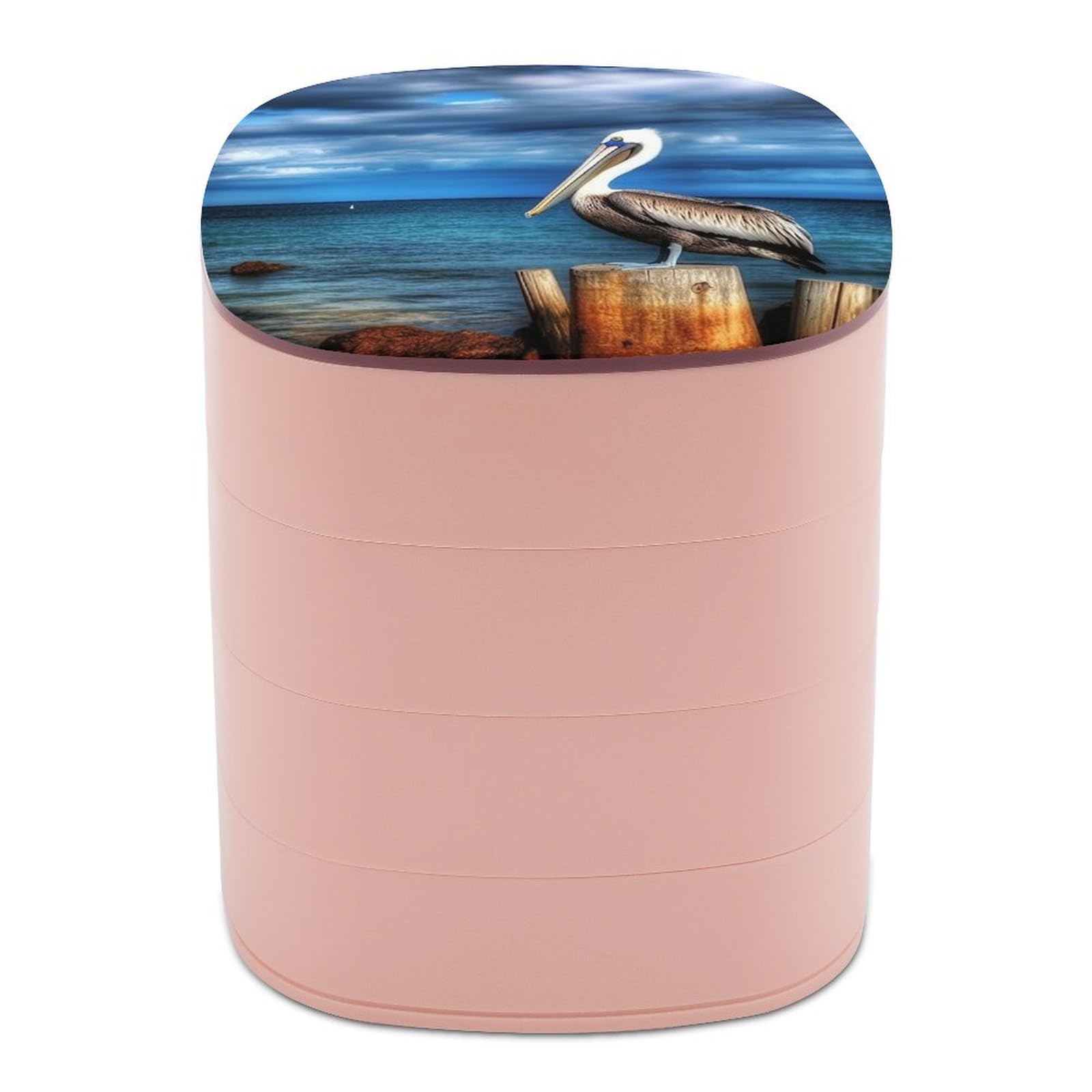 JTREHY 4-layer 360-degree Rotating Jewelry Storage Box,Pelican Bird Printed Portable Travel Jewelry Storage Box Stackable Jewelry Trays for Earrings Necklaces Bracelets