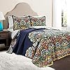 Lush decor clara quilt 3 piece reversible bedding set king navy  urban country home decor