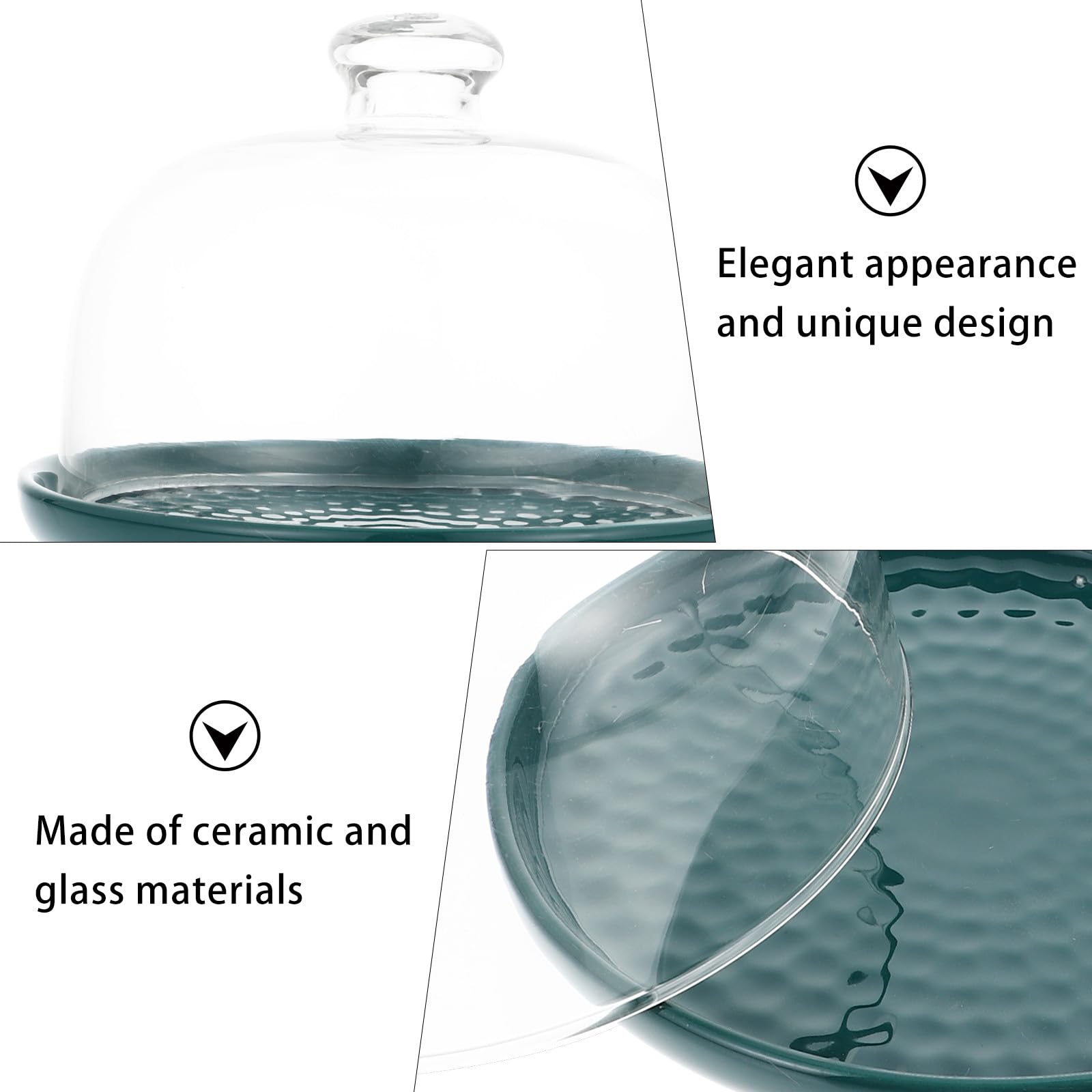 ULTECHNOVO Bandeja Redonda para Pasteles de 6 Pulgadas Tapa de Vidrio Transparente, Soporte Verde para Exhibición de Postres y Almacenamiento en Repostería, Adecuado para Fiestas y Hogar