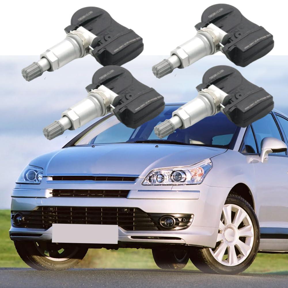 Riloer Moniteur de pression des pneus, outil de réapprentissage de la pression des pneus, capteur de pression des pneus 4 pièces TPMS capteur de pression compatible avec Citroën C4 C5 C6 C8 compatible