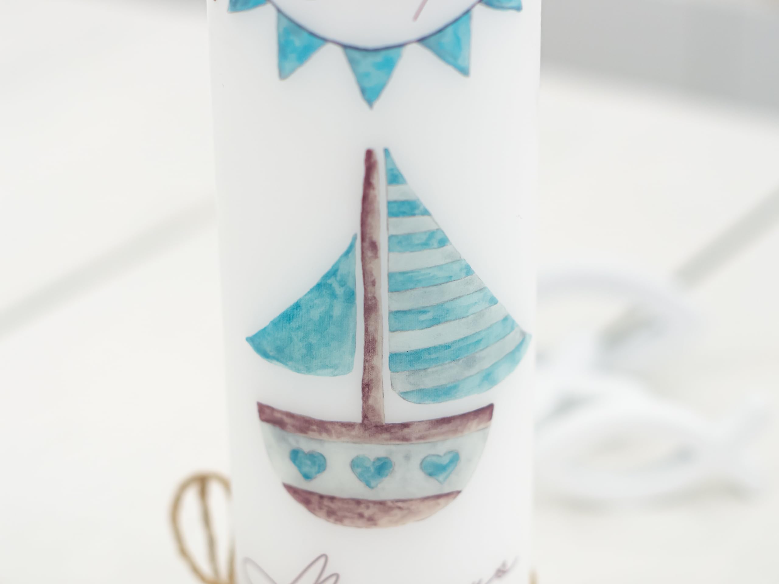 Personalisierte Taufkerze Mit Boot-Design In Rosa – Mit Name & Datum, 25x7 Cm, Aus Deutscher Handarbeit