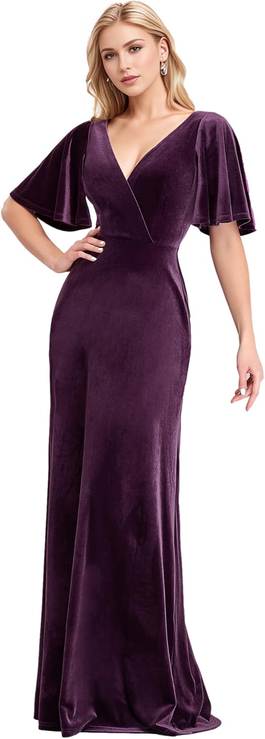 Buy Elegant Velvet V-Neck Maxi Dress for Women at Ubuy Kuwait