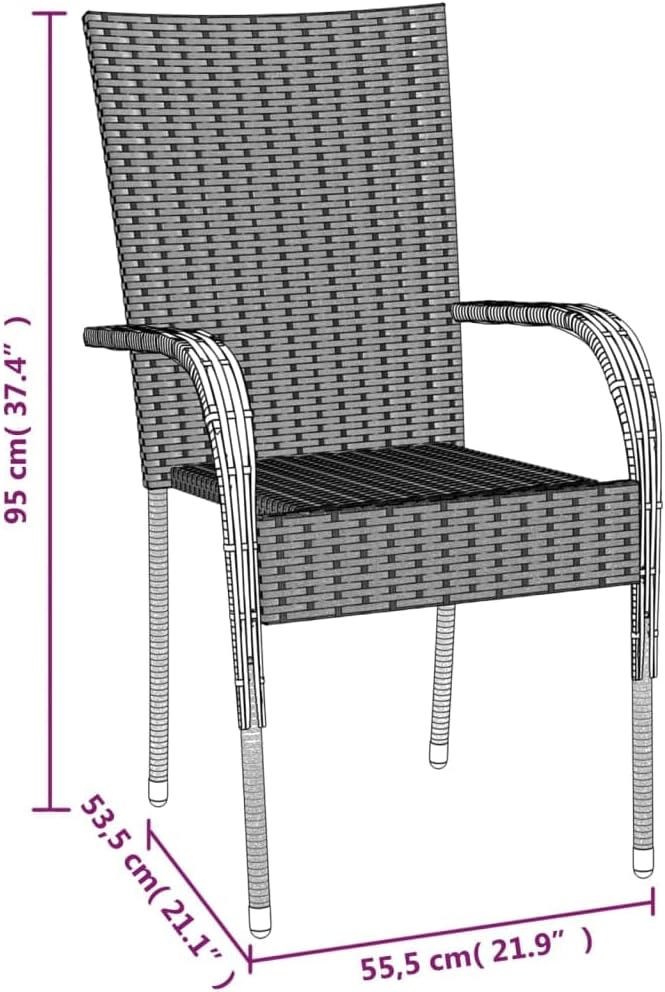 vidaXL Modern 7-Piece Patio Dining Set, Includes Tempered Glass Table & 6 Chairs, Made of Durable Poly Rattan & Powder-Coated Steel, Weather, Easy Assembly, Black