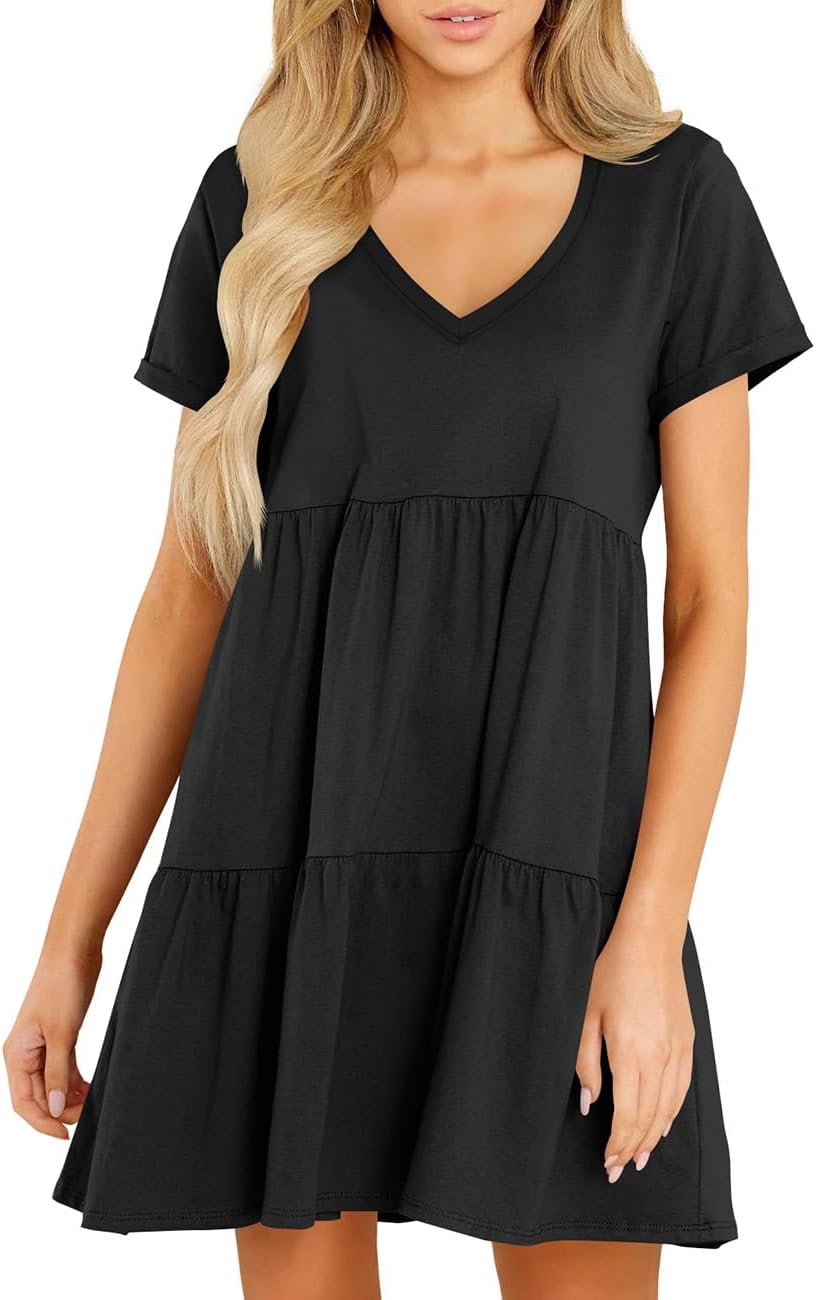 Cosonsen Womens Summer Casual Dresses 2025 Short Sleeve V-Neck Tshirt Dress Flowy Babydoll Dress - Image 3