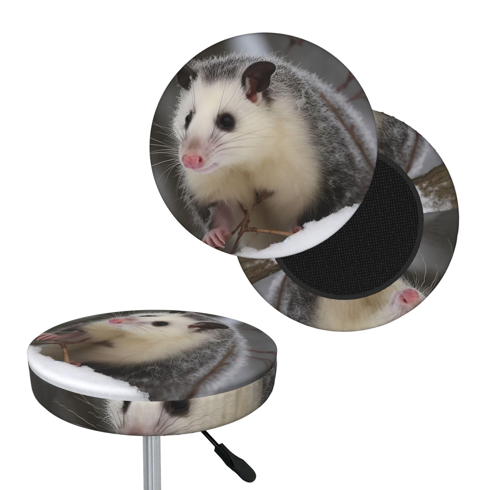 FodPand Opossum in Snow Bar Stool Cover Round Elastic Stool Cushion Covers Washable Bar Stool Chair Slipcover Stretch Stool Seat Covers for 12-14 Inch Chair