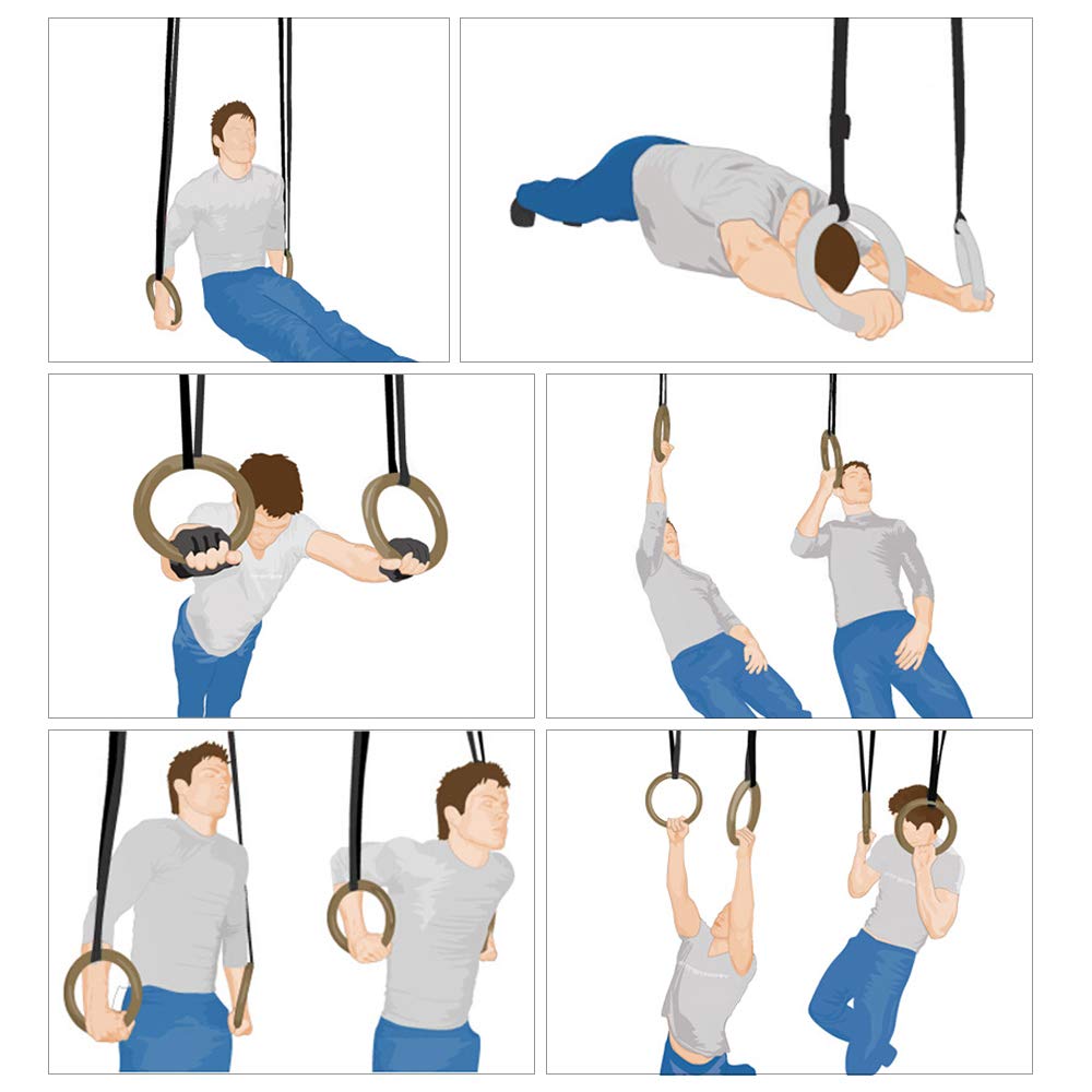 Anelli per il fitness, Anelli da palestra in legno da 28 mm/32 mm con cinturino lungo regolabile da 4,5 m for allenamento muscolare e di forza del corpo in palestra a casa