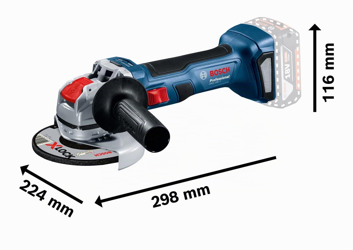 Bosch Professional 18V System GWX 18V-7 - Amoladora angular a batería (18V, X-LOCK, disco diametro 125 mm, 2 baterías x 4.0 Ah, en L-BOXX)