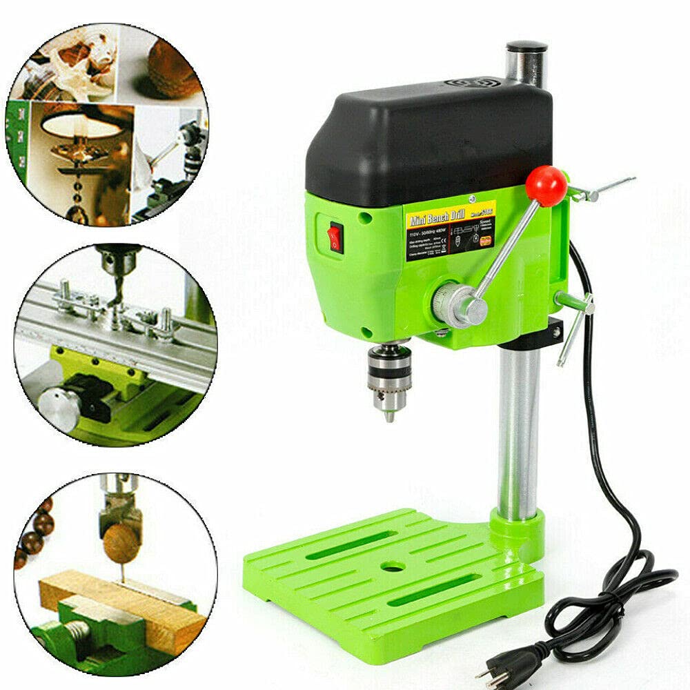 Mini Drill Press, 480W Mini Bench Drill Press Portable Drill Press Stand, 0-11000rpm 2-Speed Adjustable Benchtop Drill Machine Compact Portable Drill Press for DIY Furniture (480W Black&Green)