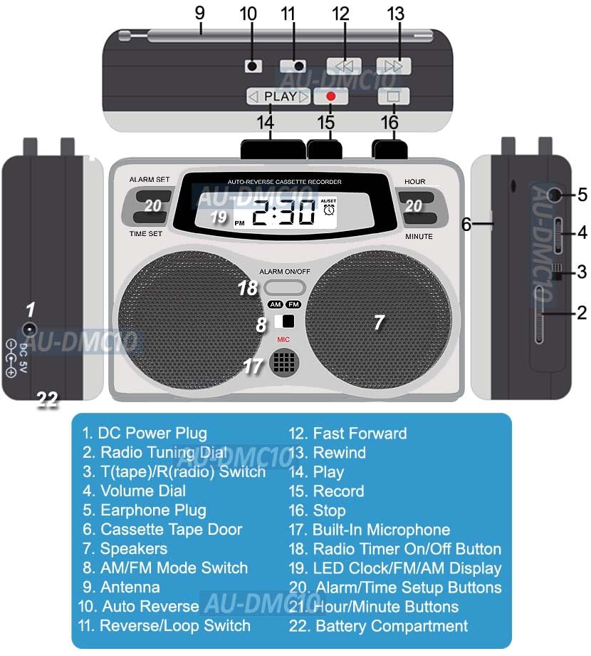 Radio-cassette Retro AM/FM - Con Grabadora De Voz, Temporizador Y Auto-reverse, Estilo Vintage