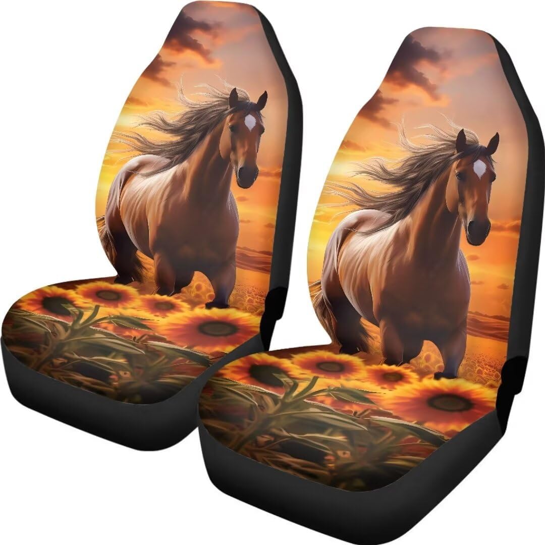 DISNIMO Sunflower Horse Car Seat Covers for Car Interior Decoration Front Seat Protective Cover Full Set of 2, Fit Most Car Truck SUV and Van