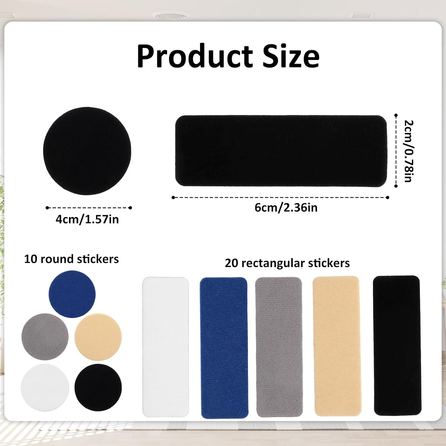 30 Pcs Rectangular Round Shoe Patches for Holes, 5 Colors Form Shoe Repair Patch Self-Adhesive Shoes Heel Repair Kit for Sneakers and Mesh Shoes (Black, White, Gray, Skin Tone, Blue)