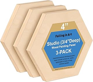 Falling in Art 6x8 Wooden Hexagon Shaped Panel Boards Kit, 3/4" Deep Wood Canvas Panels for Painting, Wood Art Boards for Pouring, Art and Crafts, 3 Pack