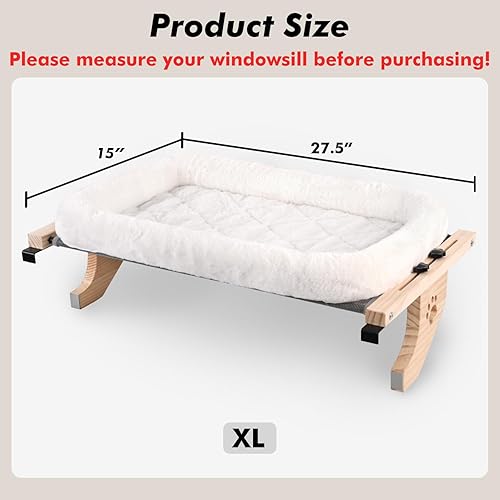 Miniatura 8 de AMOSIJOY Asiento resistente para ventana de gato con funda de cama, marco de madera y metal para gatos grandes, cama para gatos grandes fácil de