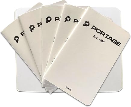 Portage Small Blank Notebook- Notepad for Field Notes, White Blank Small Sketch Book, Pocket Notebook Journal for Taking Notes in the Field 3.5 x 5.5 Inches, 64 Pages, Pack of 6