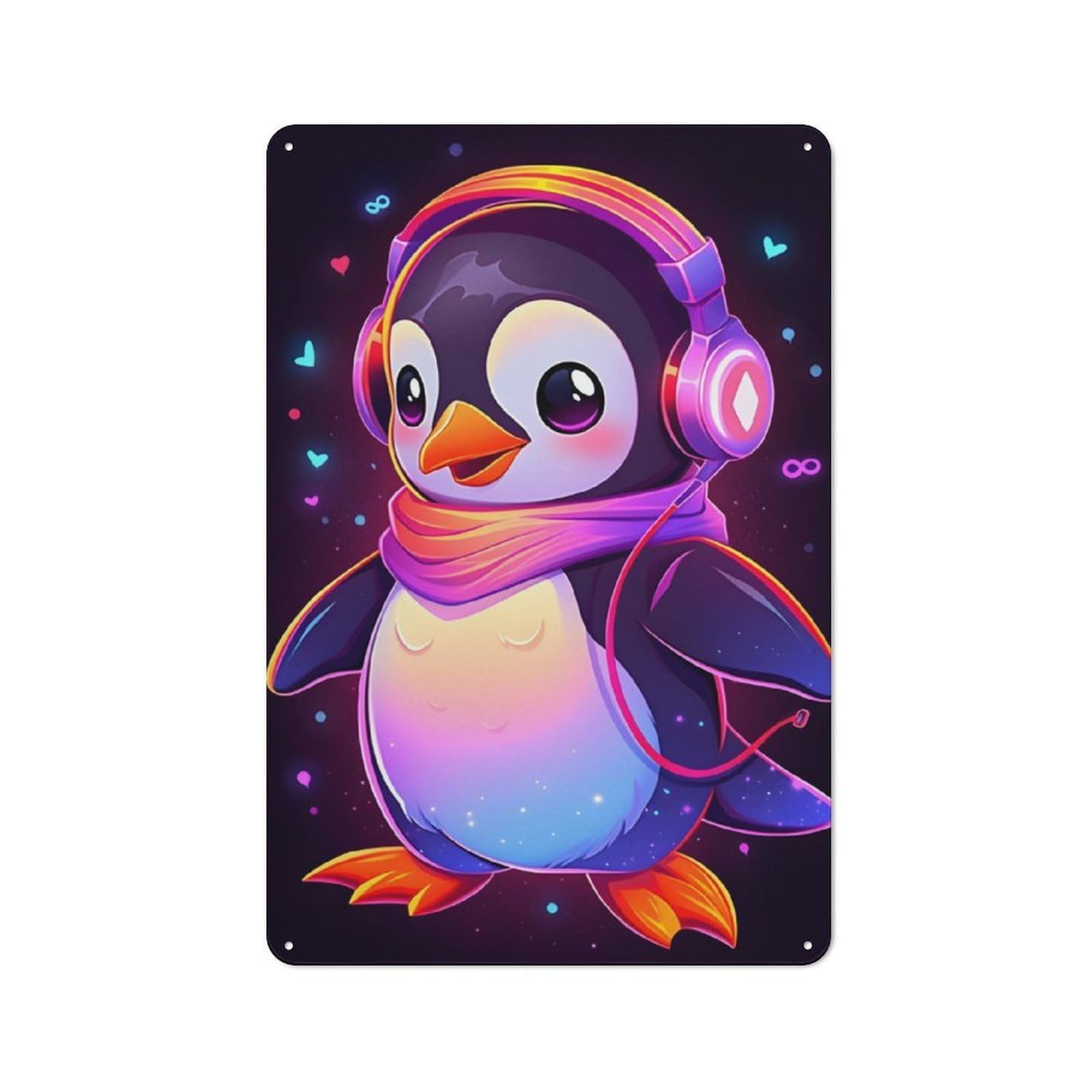 Junmoney Adorable Penguin Tin Wall Plaque 30X20cm, Rustic Cottage Wall Art For Dining Room, Cafe, Entryway Or Family Room