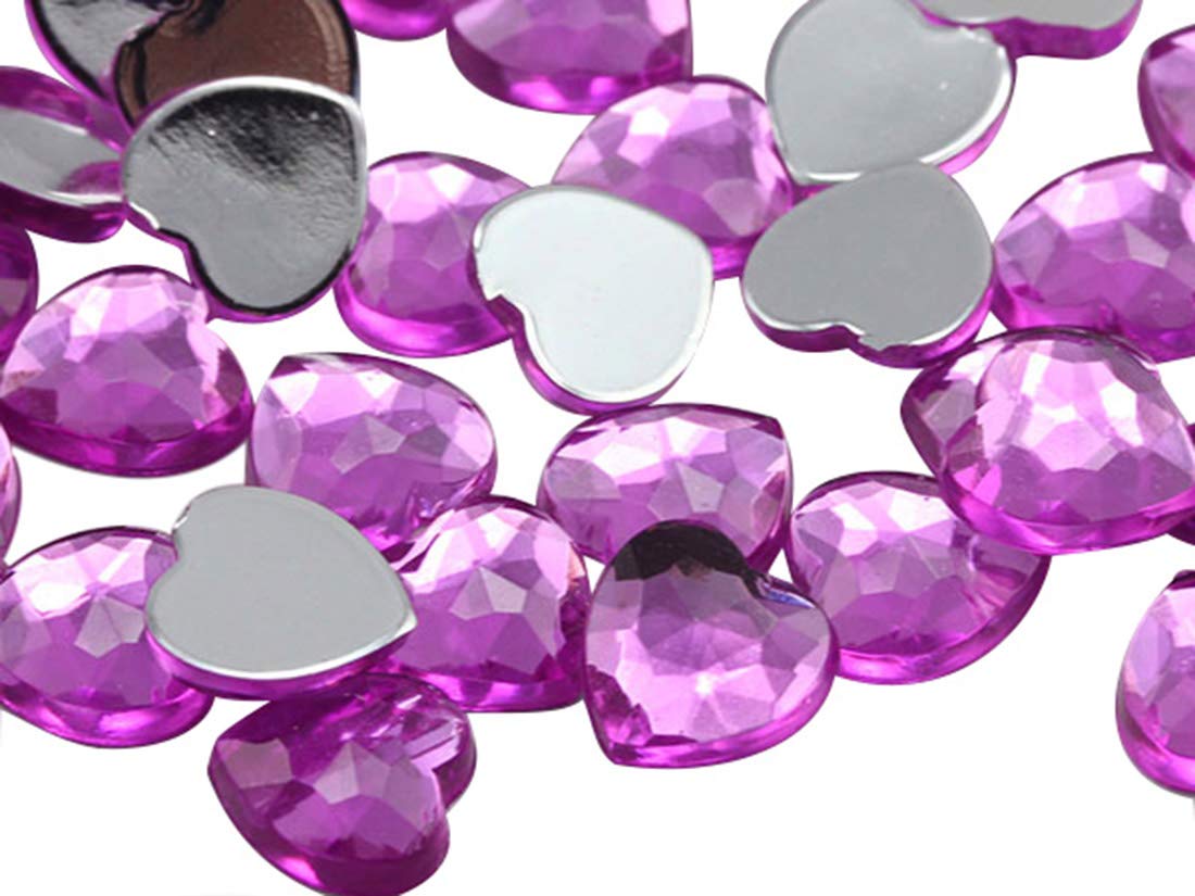 8mm Flat Back Heart Acrylic Rhinestones Tiny Face Gems Body Jewels Card Making Embelishments - 100 Pieces (Pink Rose JG32)