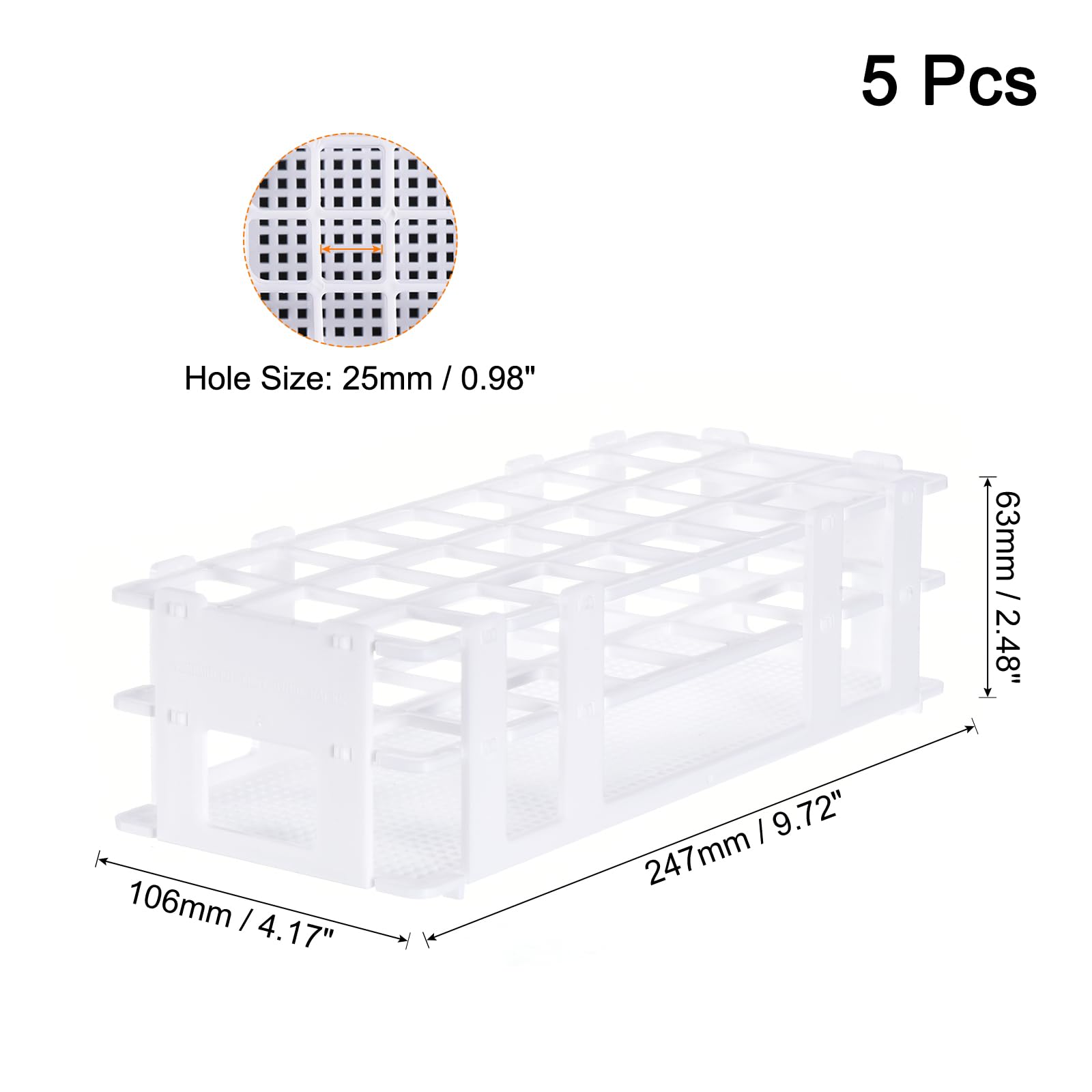 QUARKZMAN Plastica Test Porta Tubo Supporto 24 Fori 3 Strati Lab Staccabile Tube Supporto Bianco per 25mm Prova Provette, 5pz