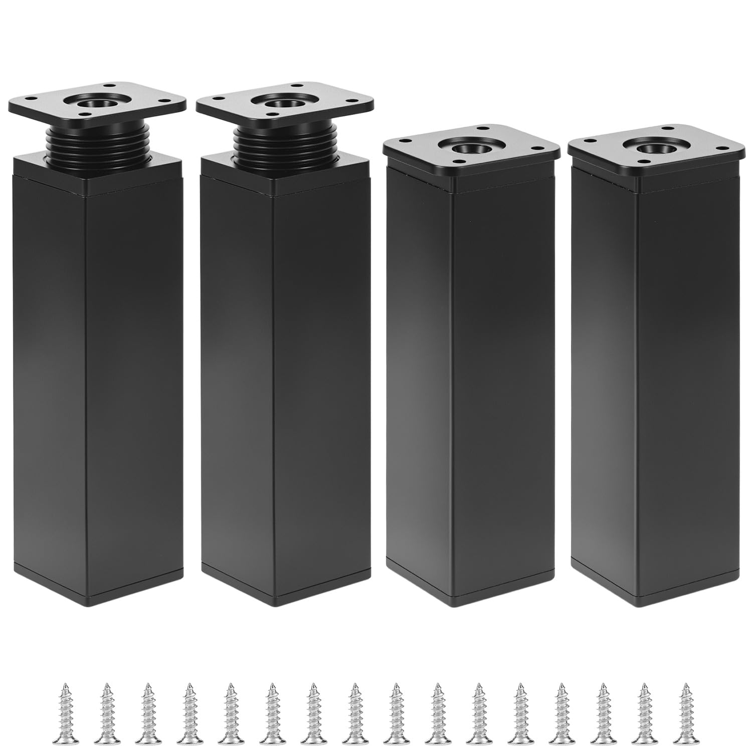 QWORK® 4PCS Adjustable Square Furniture Legs 40x40x150mm with Mounting Plate - 10mm Adjustment - Perfect for Cabinets and Cupboards