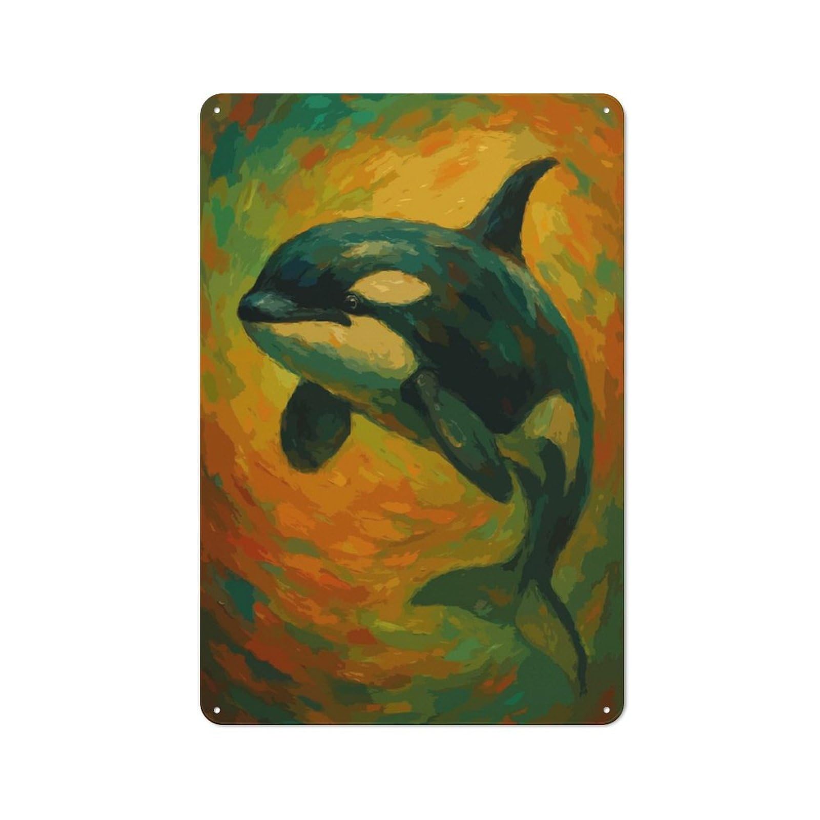 Tin Sign 30x20cm with Orca Painting Art for Workshop Wall, Rustic Decor, Suited to Workshop Decor Fans