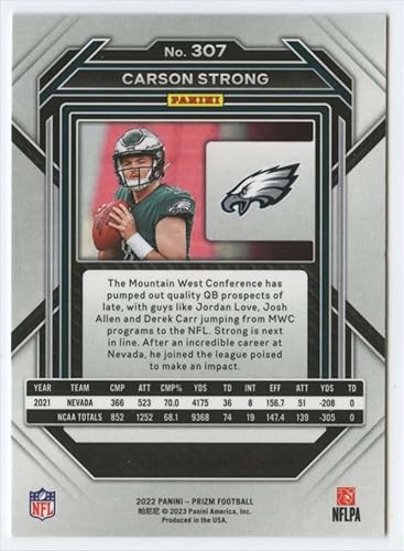 Miniatura 2 de 2022 Panini Prizm Football #307 Carson Strong RC Rookie Philadelphia Eagles Official NFL Trading Card (Stock Photo shown, card is in Near Mint to