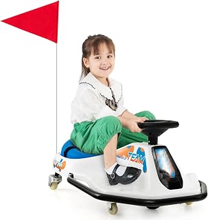 GLACER 24V Electric Go Kart, Ride on Drifting Car with 360° Rotation, Flashy Lights, Slow Start, Variable Speed, Music, 3 Flags, Brushless Motor Kids Pedal Car, Battery Powered Kids Car for Boys Girls