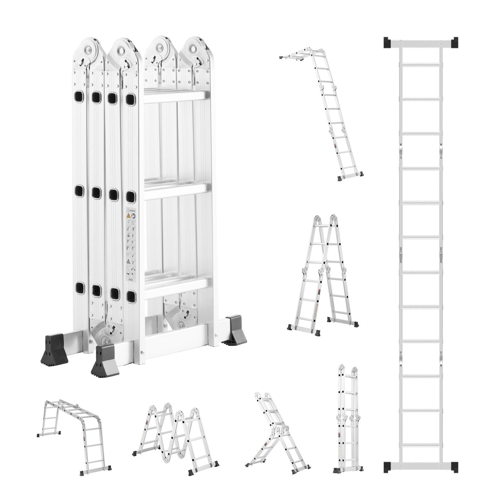 Egardenkart Multi-Purpose Foldable Ladder - 4x3, 12 Steps | Aluminum Folding Ladder for Home, Work, and Outdoor Use | Portable and Adjustable Ladder Foldable with Grip (4x3-3.6mtrs, Silver)