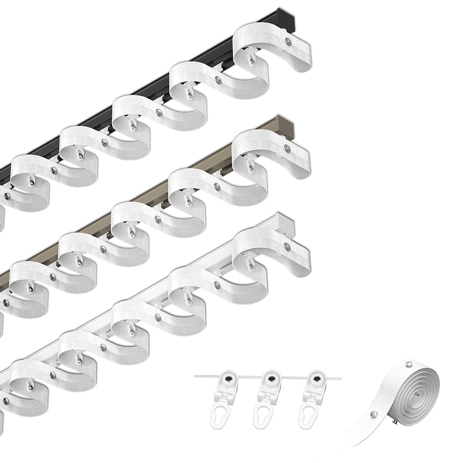 S-förmige Raffhalter für Wohnzimmer, Wohnmobil-Duschvorhänge, 270 cm, weißes gewelltes Design, elegante Vorhanghalter, ideal für Zuhause und Camping-Dekoration