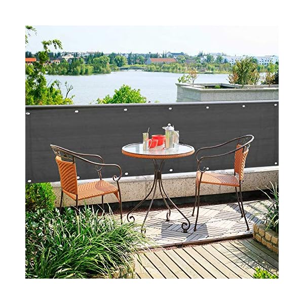 Hanliin Balkon Sichtschutz 90x600cm Balkonbespannung Balkonverkleidung HDPE Balkonsichtschutz Windschutz mit Ösen und… – Bild 6