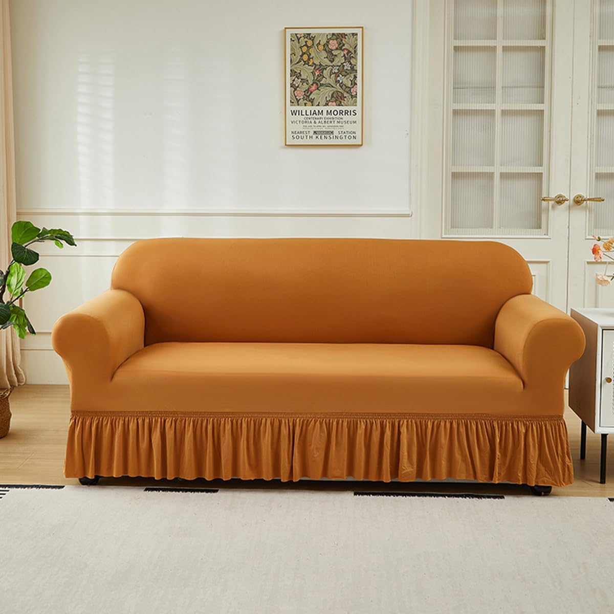 KAIJIE 2-Seater Elastic Sofa Cover Anti cat Scratch Suitable for All Seasons Skirt Edge Design Anti Slip Furniture Protective coveryellow