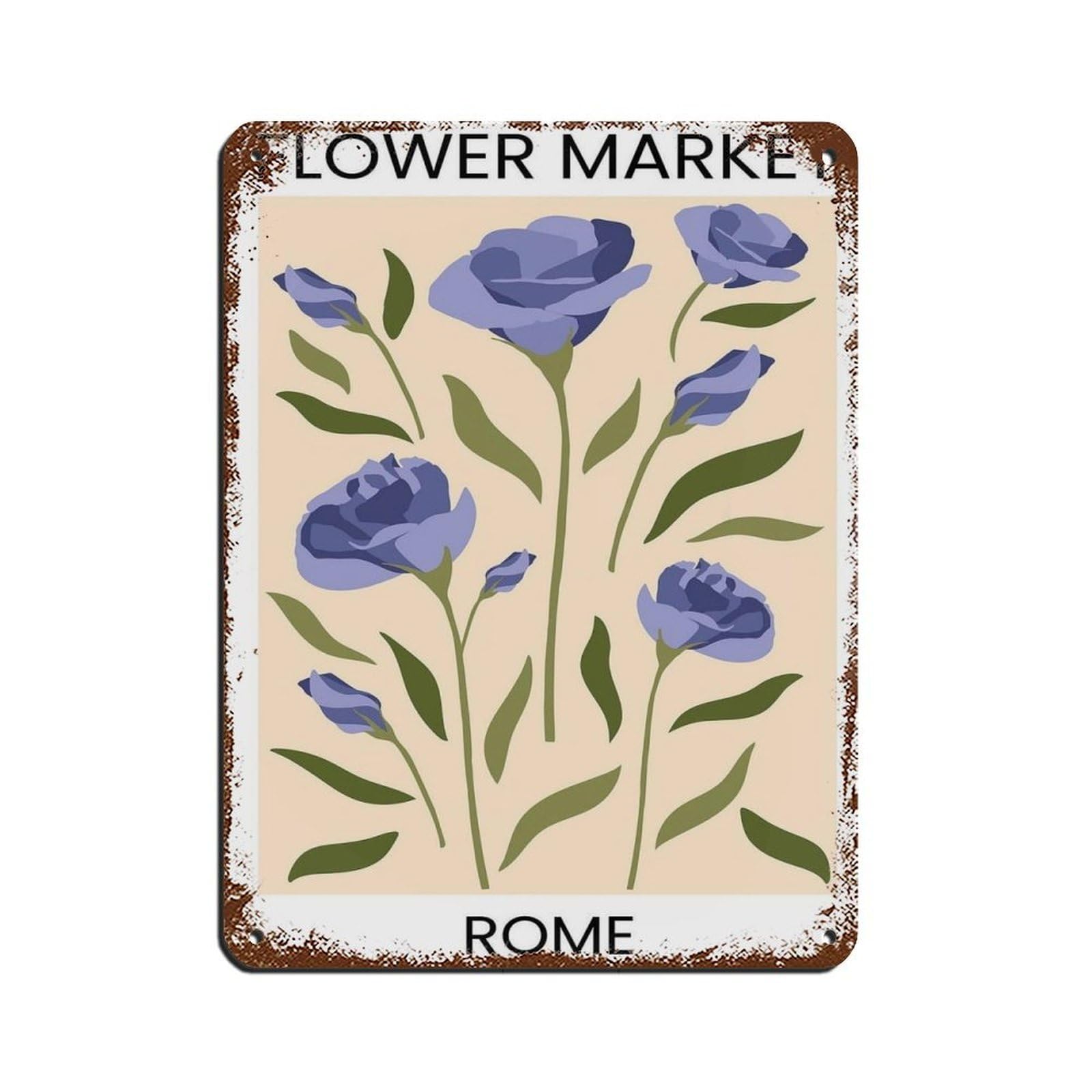 Rome Travel Poster, Abstract Flower Poster Tin Sign Vintage Metal Pub Club Cafe Bar Home Wall Art Decoration Poster Retro 12x16inch(30x40cm)