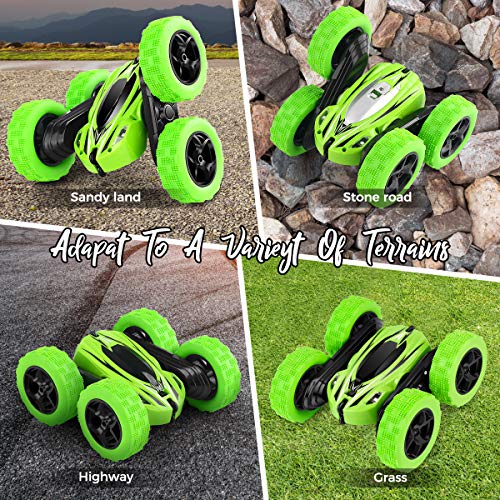 FAFUGANIA Remote Control Car LED Headlights 4WD RC Stunt Car with Batteries, Double Sided Rotating Tumbling 360 Degree Flips High Speed Off Road Vehicles，Toy Gift for Kids Boys Girls - Thumbnail 3