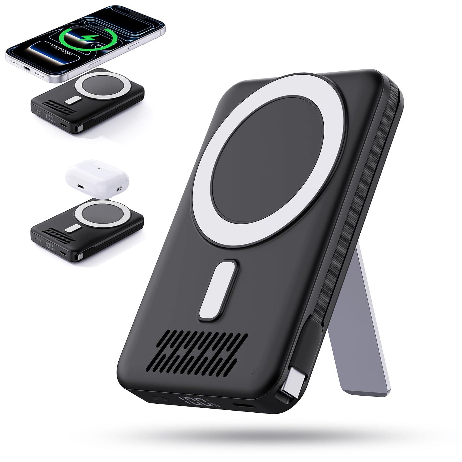2026 Latest Wireless Power Bank 12800mAh Portable Charger with Built in Cables LED Display Magnetic Battery Pack Travel