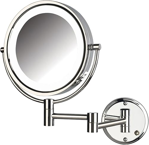 JERDON Espejo de maquillaje montado en la pared con luces - Espejo de maquillaje iluminado con cable directo con aumento 8X y acabado cromado -